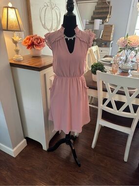 Monteau Blush Pink Ruffle-Trim Midi Dress